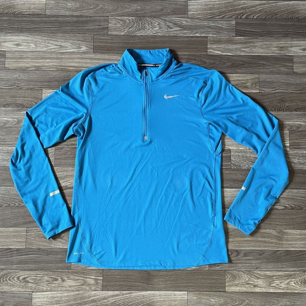 Nike Athletic 1/4 Zip Pullover Jacket Women’s Medium Solid Blue Swoosh Dri-Fit